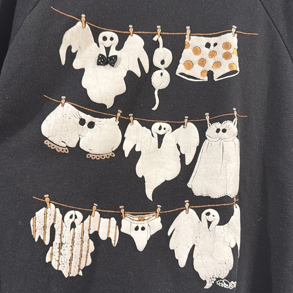 Hanes Activewear Adult Black Halloween Ghost Crewneck Sweatshirt, Size XL - Picture 2 of 4